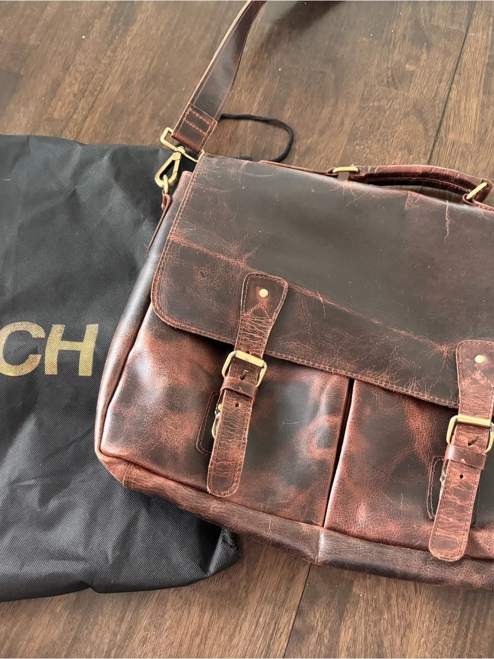 Leather Messenger Bag - Brown